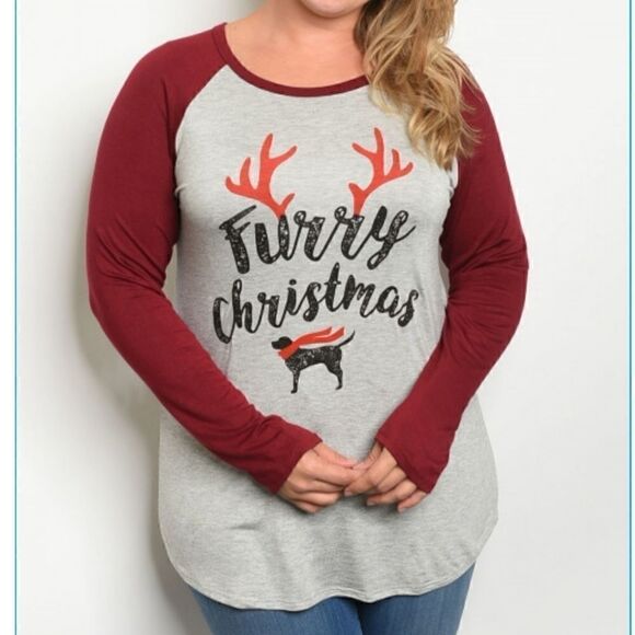 'Furry Christmas' Raglan Sleeve Plus Size Tshirt - Picture 2 of 3
